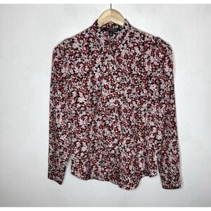 Lauren Ralph Lauren Ditsy Floral Button Up Shirt Women's XS Red Pink Band Collar